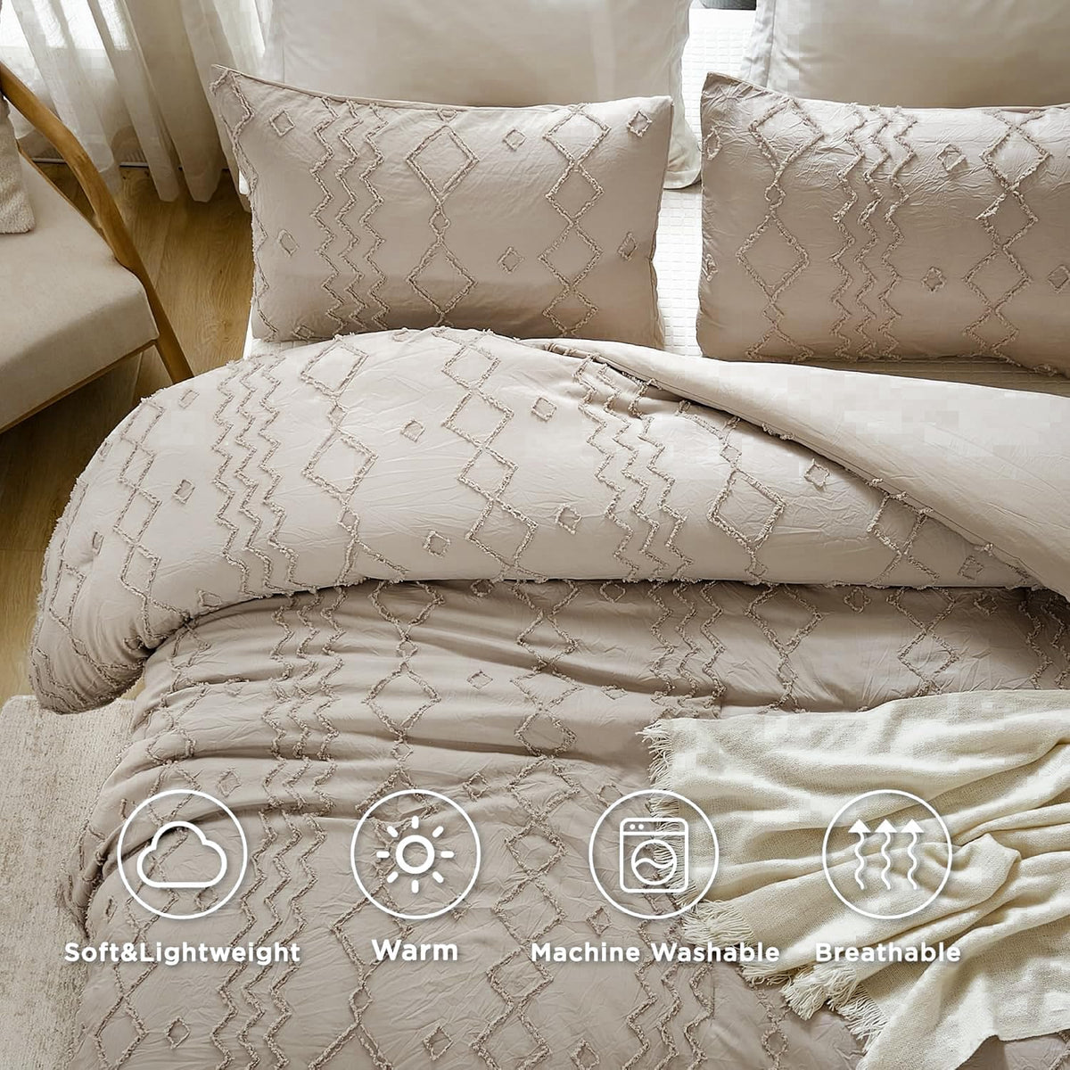Andency King Size Comforter Set Khaki, 3 Pieces Bedding