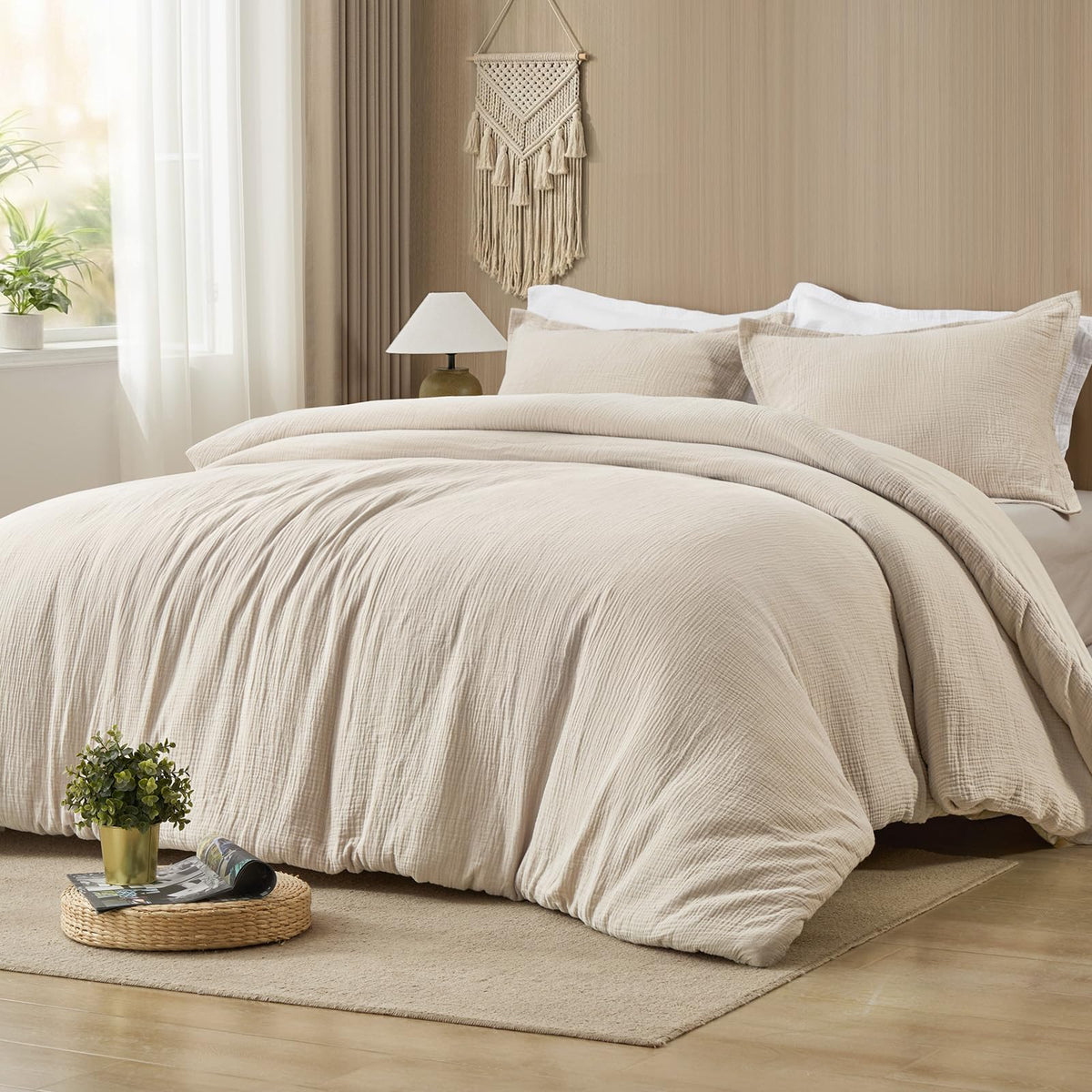 PHF Muslin Comforter Set Queen Size, Cotton Shell with Polyester Fill