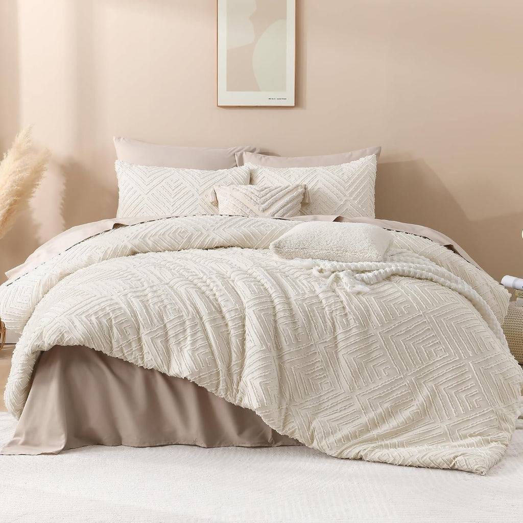 Andency King Size Comforter Set Beige, 3 Pieces Boho Bedding
