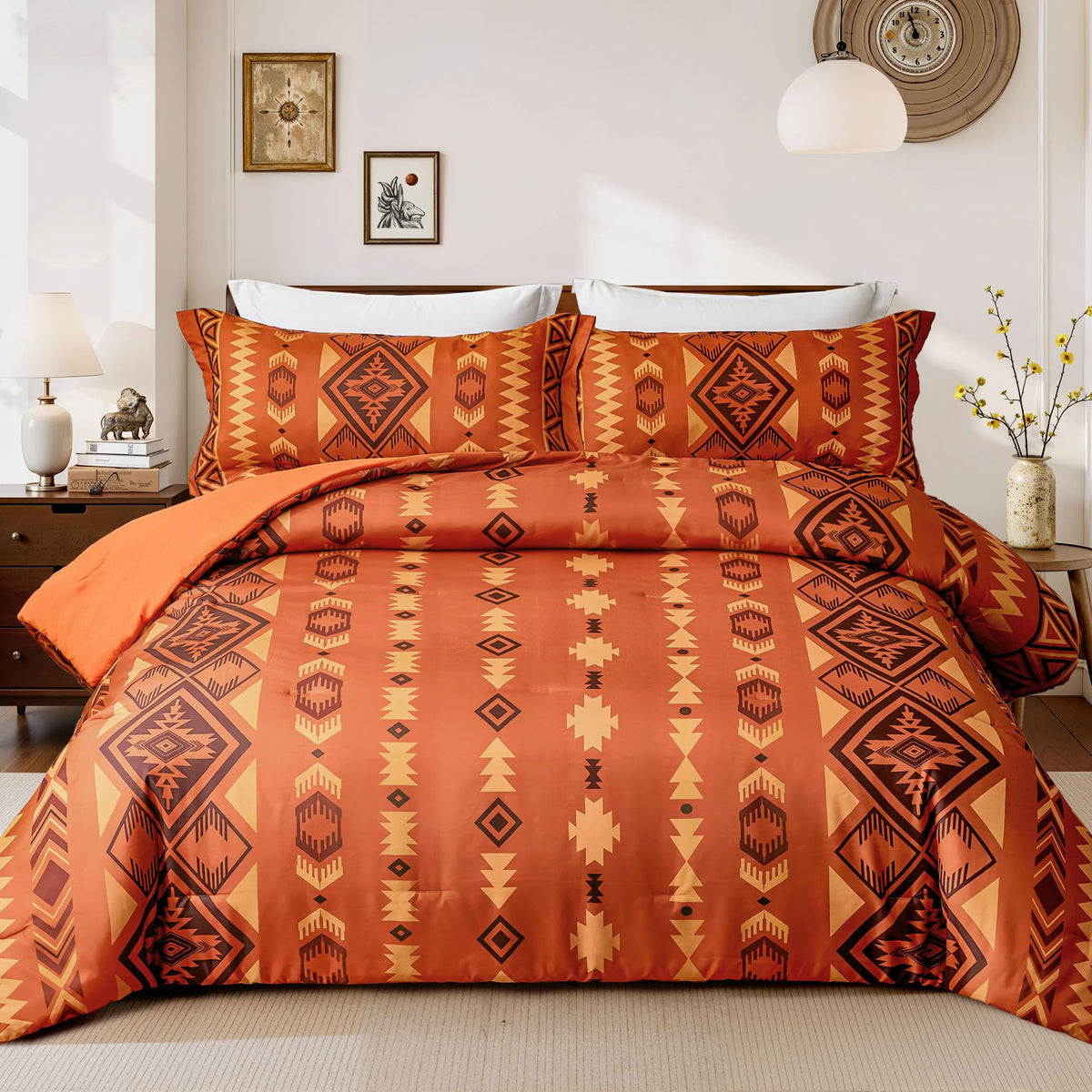 Tyrot Dark Brown King Size Comforter Set – 3 Piece Boho Aztec Western Bedding Sets, Soft Lightweight Comforter for All Seasons, Southwestern Style, 1 Comforter & 2 Pillow Shams