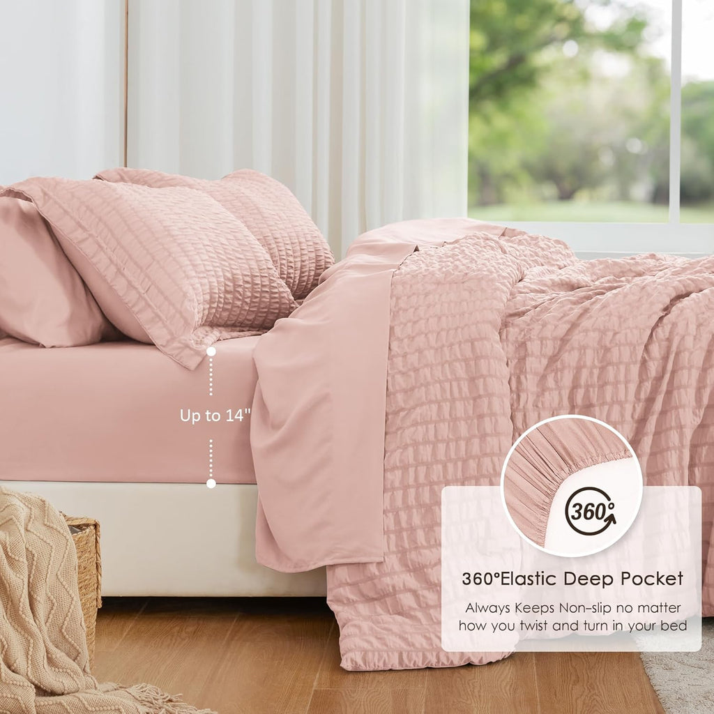 Love's cabin Seersucker Pink Twin Comforter Set