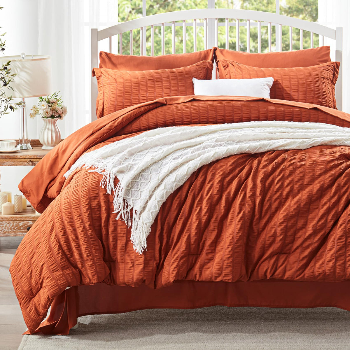 Zzlpp Queen Comforter Set 7 Piece, Green Bed in a Bag Queen Bedding Sets