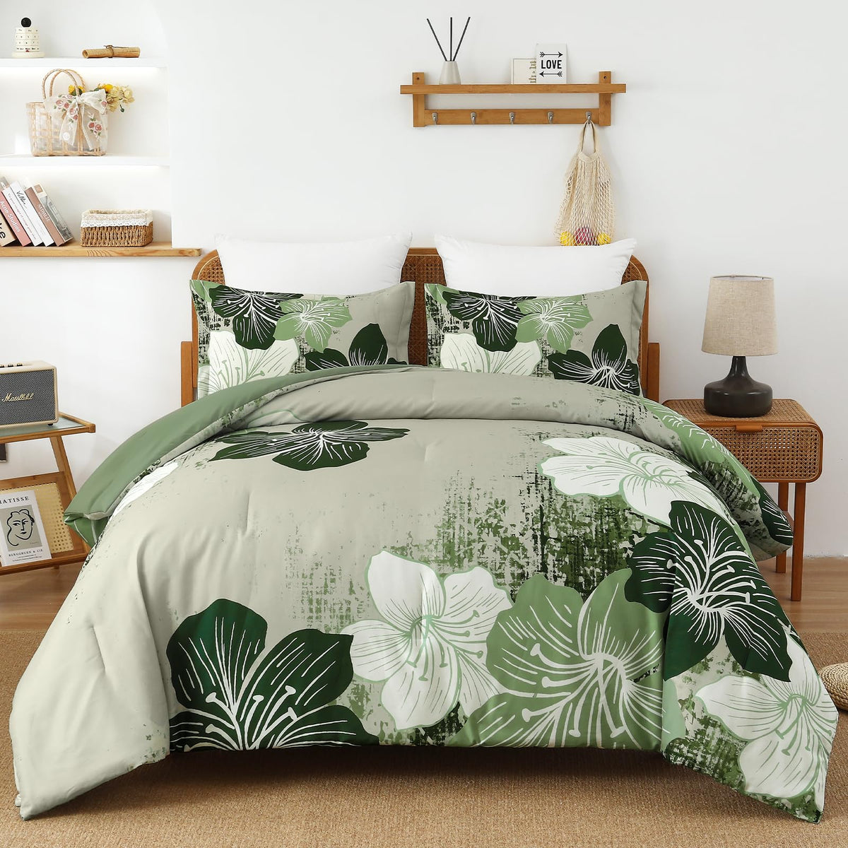 Menghomeus Queen Comforter Set, 3 Piece Dark Purple Floral Bedding Sets