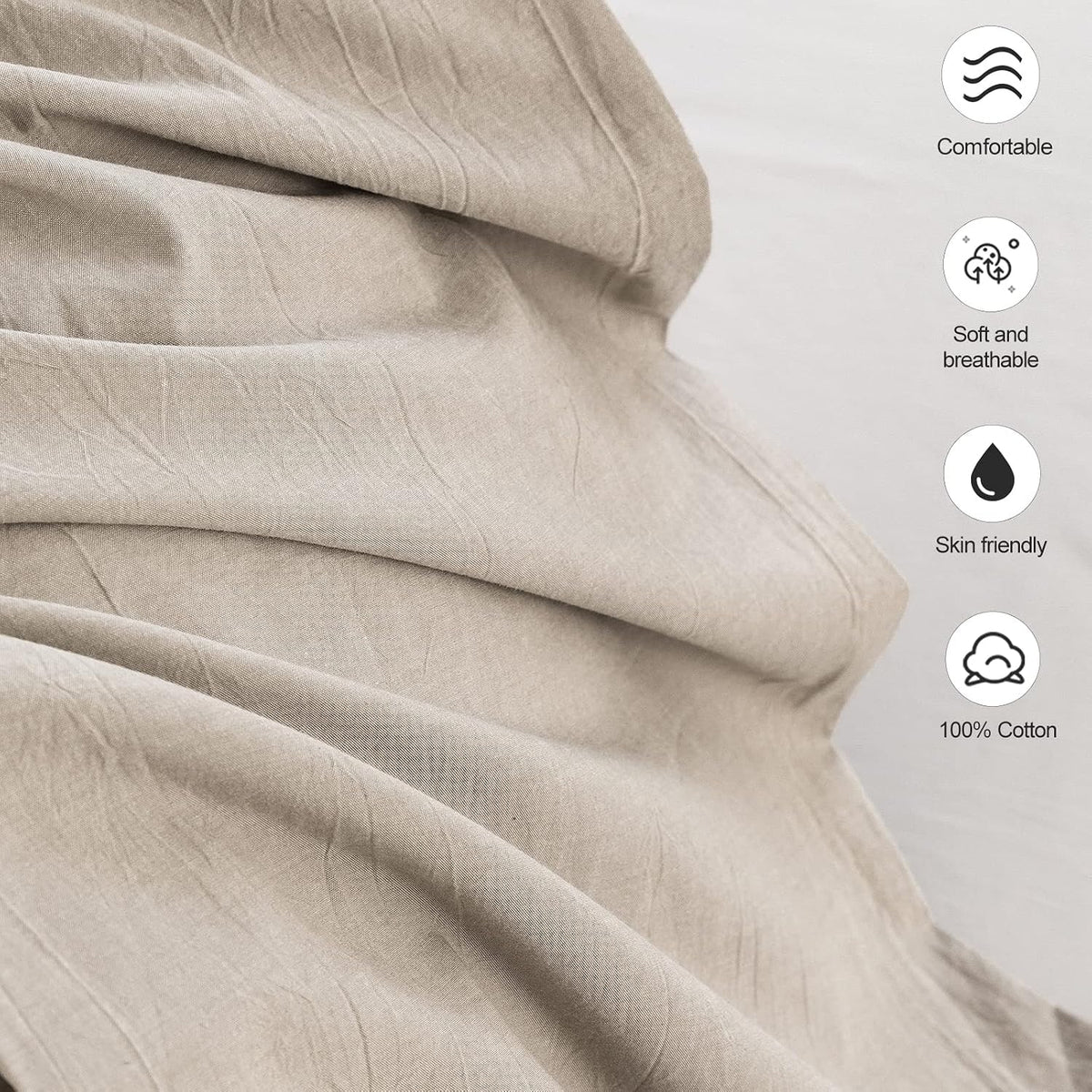 MOOMEE Pillowcase Set of 2 100% Washed Cotton Linen-Like King