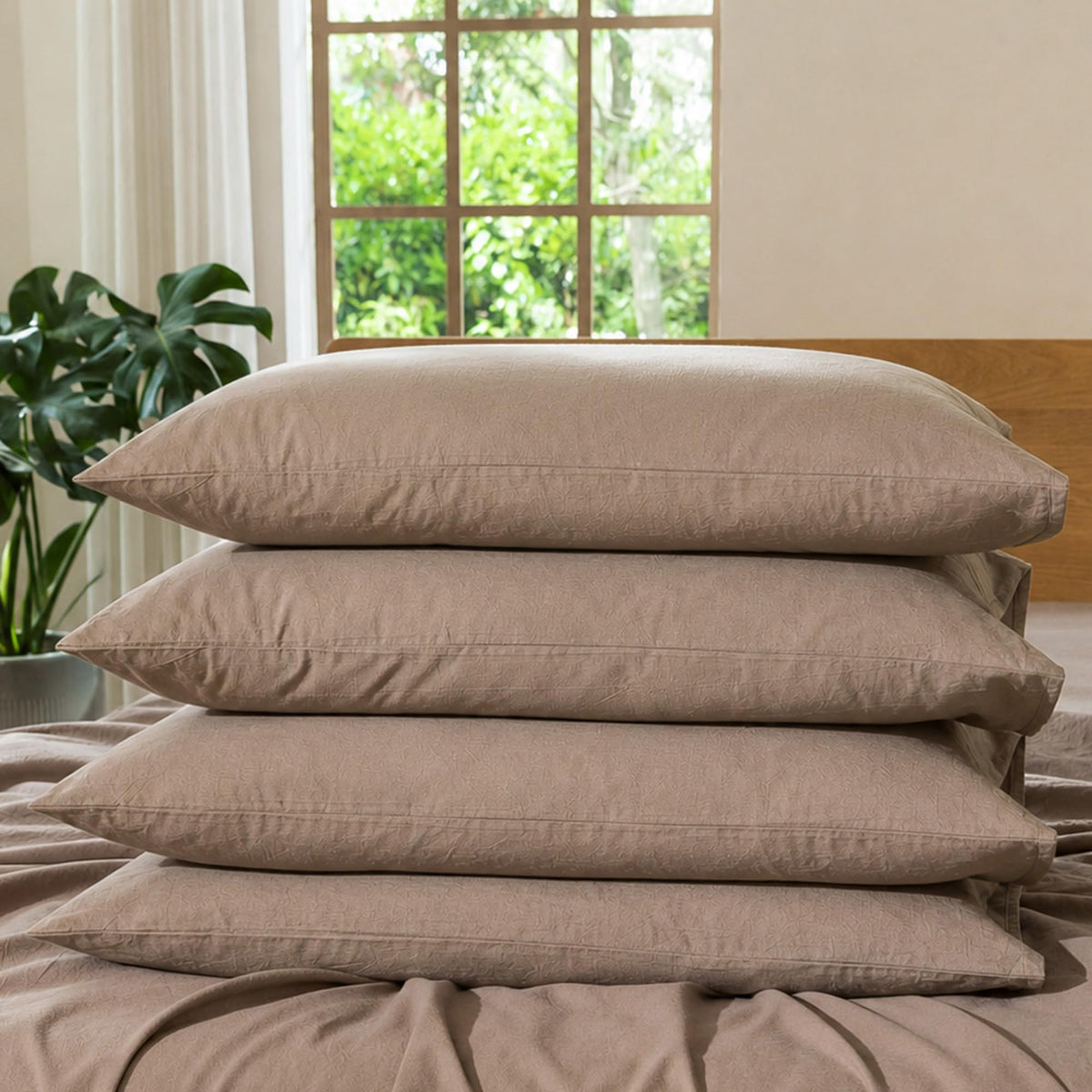 MOOMEE Pillowcase Set of 2 100% Washed Cotton Linen-Like King