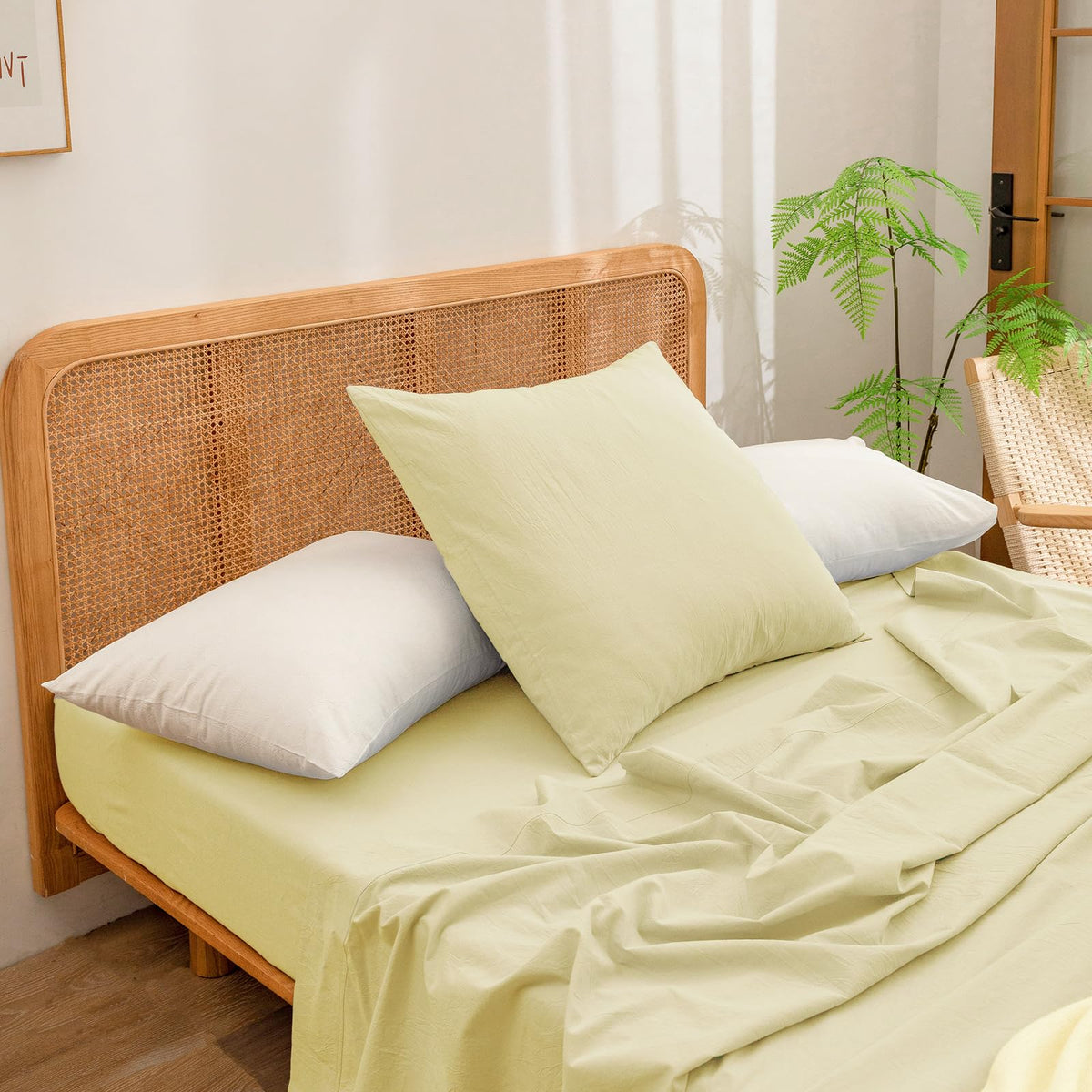 BESTOUCH Washed Cotton Pillowcases Linen Feel Olive Green Body