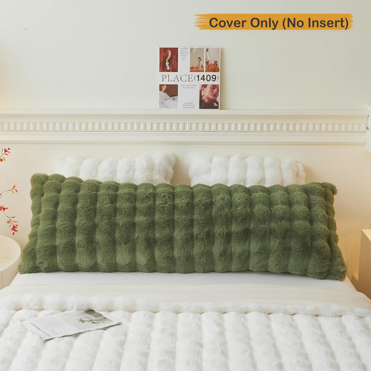LIFEREVO Fluffy Faux Rabbit Fur Body Pillow Cover 20"x54", Sage Green