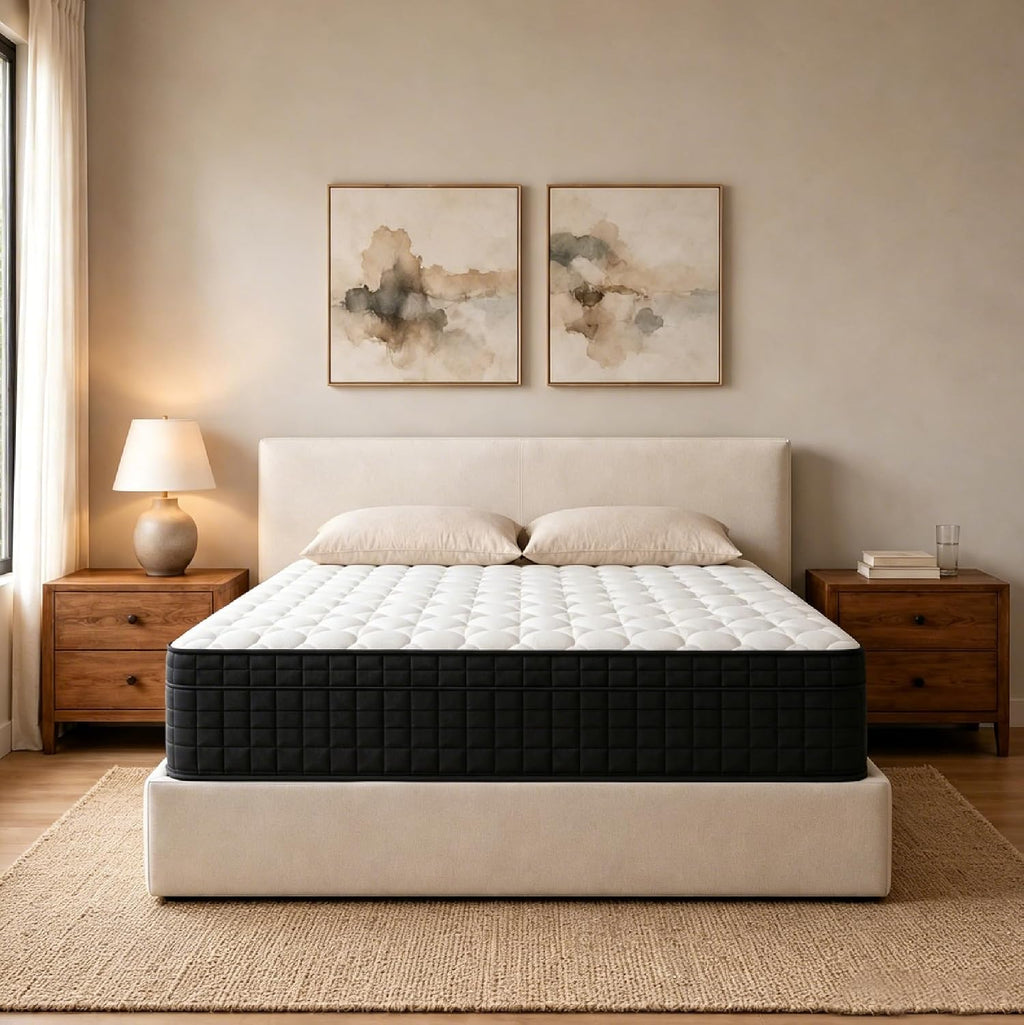 Queen 12 Inch Hybrid Mattress in a Box, Medium Plush, Individual Pocket Springs, Motion Isolation, Fiberglass Free, Breathable Comfort