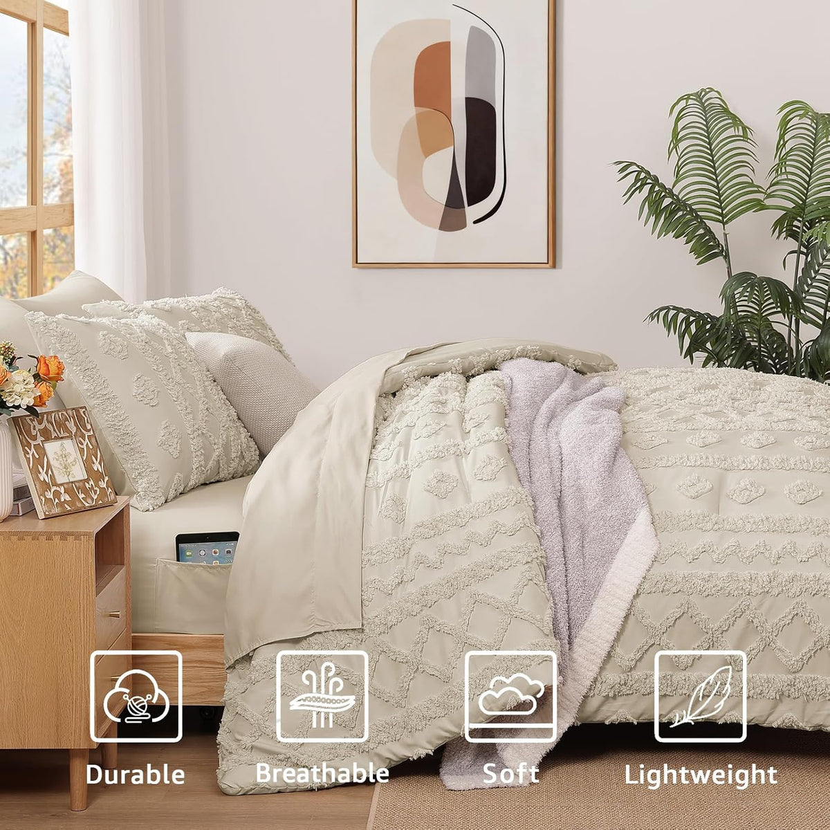 Queen Size Comforter Set- 7 Pieces Tufted Bed in a Bag Queen Bedding Sets