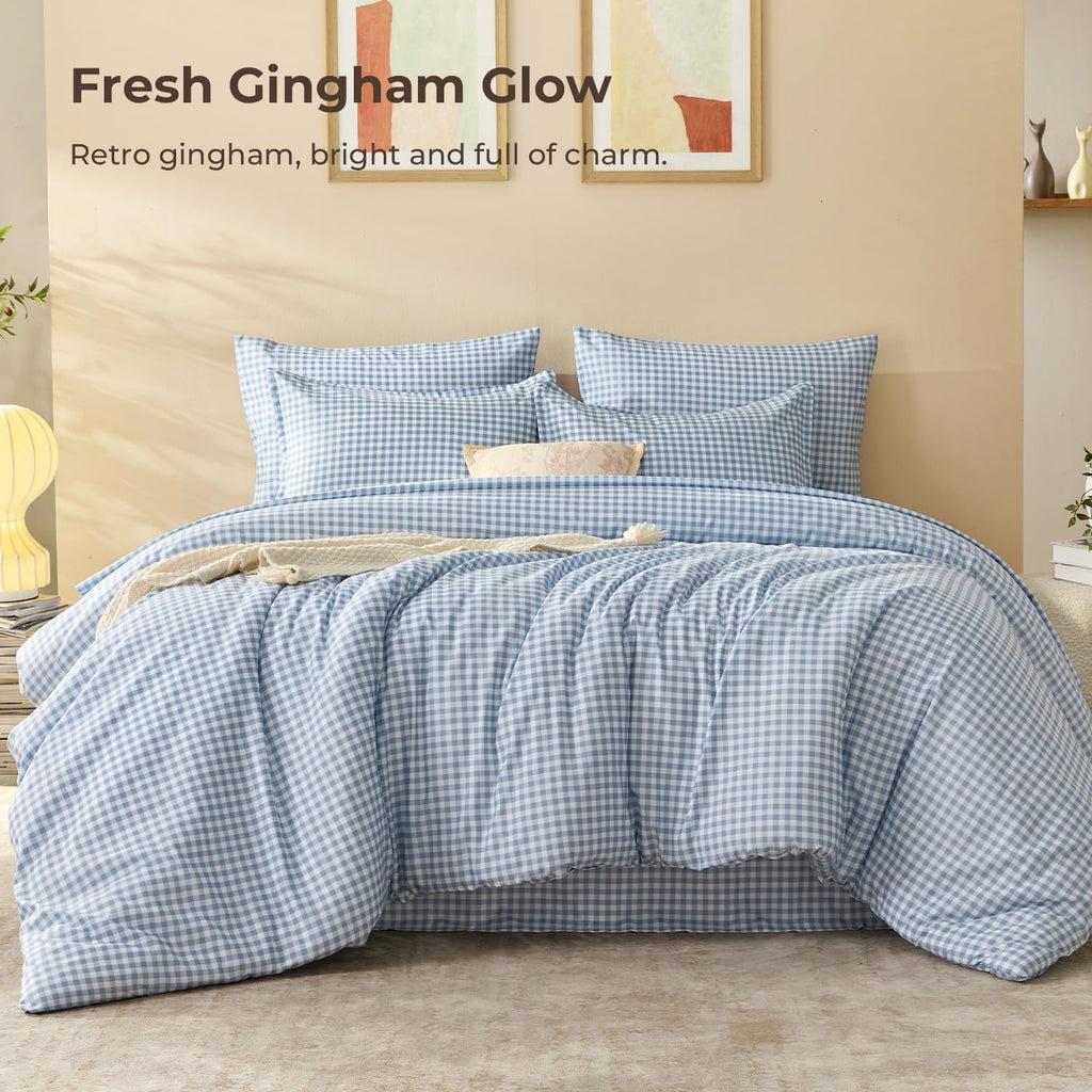Litanika King Size Comforter Set 7 Pieces Cornflower Blue Gingham