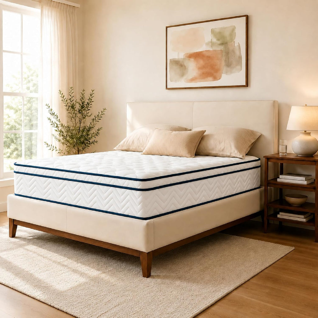 12 Inch Queen Size Mattress, Hybrid Mattress in a Box, Memory Foam Mattress&Pocket Springs, Medium Plush, Pressure Relief & Motion Isolation, CertiPUR US Certified