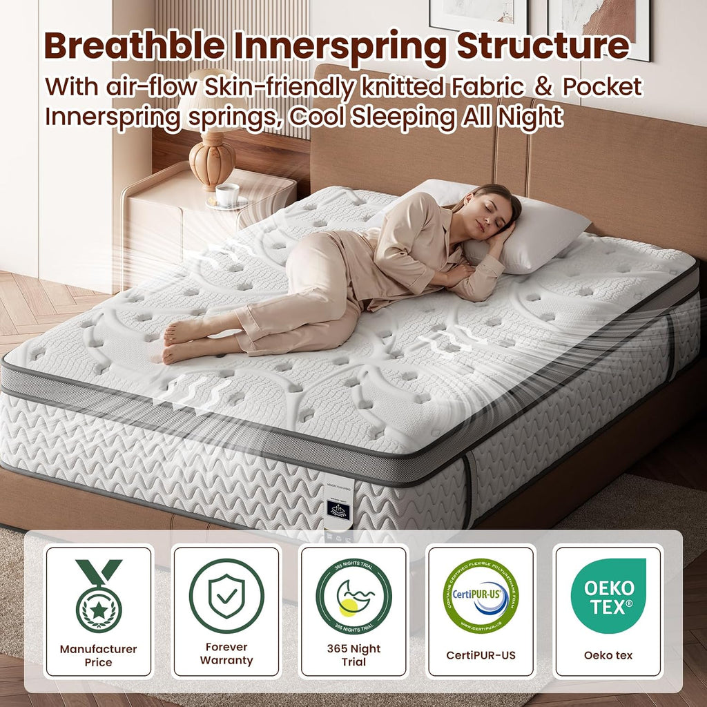 SLEEP100 Medium Firm Twin Mattress 10 Inches - Luxury Cooling Hybrid Bed Mattress in a Box with Lumbar & Shoulder Support, Hotel Collection for Pain Relief - Fiberglass Free - 365 Night Trial