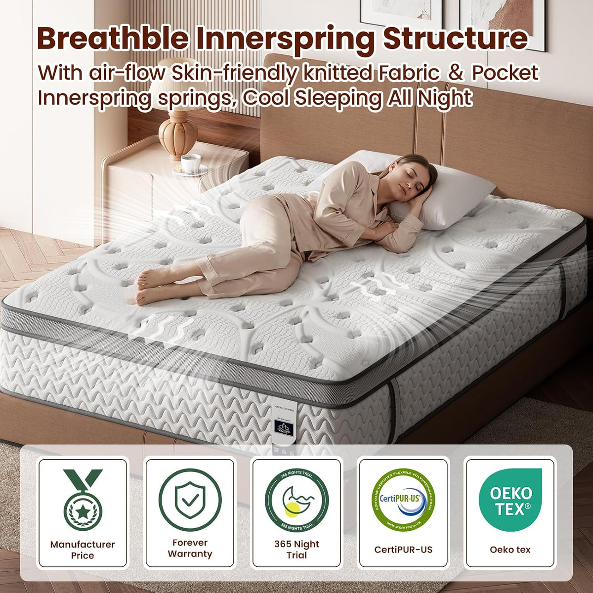 SLEEP100 Medium Firm Twin Mattress 10 Inches - Luxury Cooling Hybrid Bed Mattress in a Box with Lumbar & Shoulder Support, Hotel Collection for Pain Relief - Fiberglass Free - 365 Night Trial