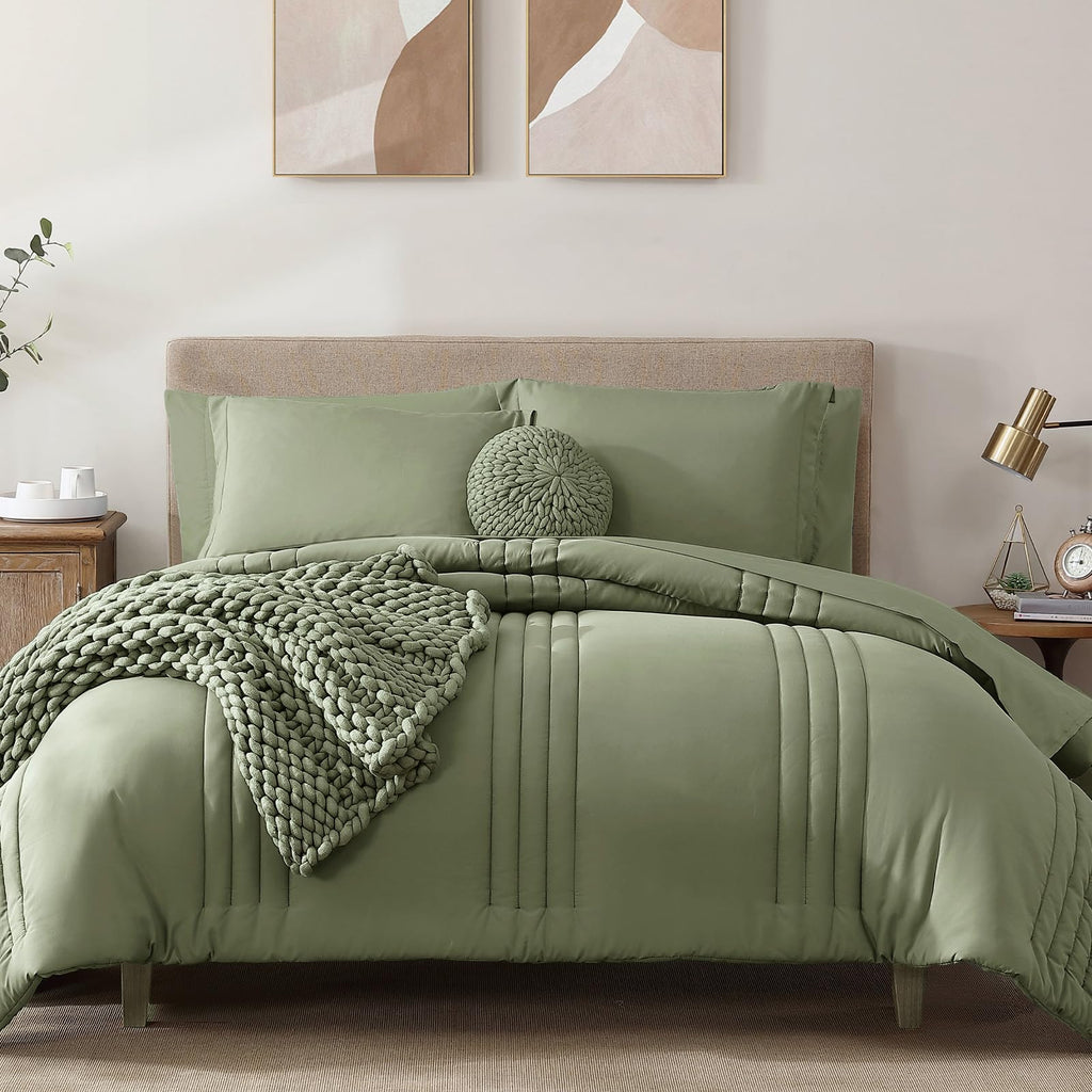 King Size Comforter Set-7 Pieces Brown Soft Bed in a Bag King Bedding Sets