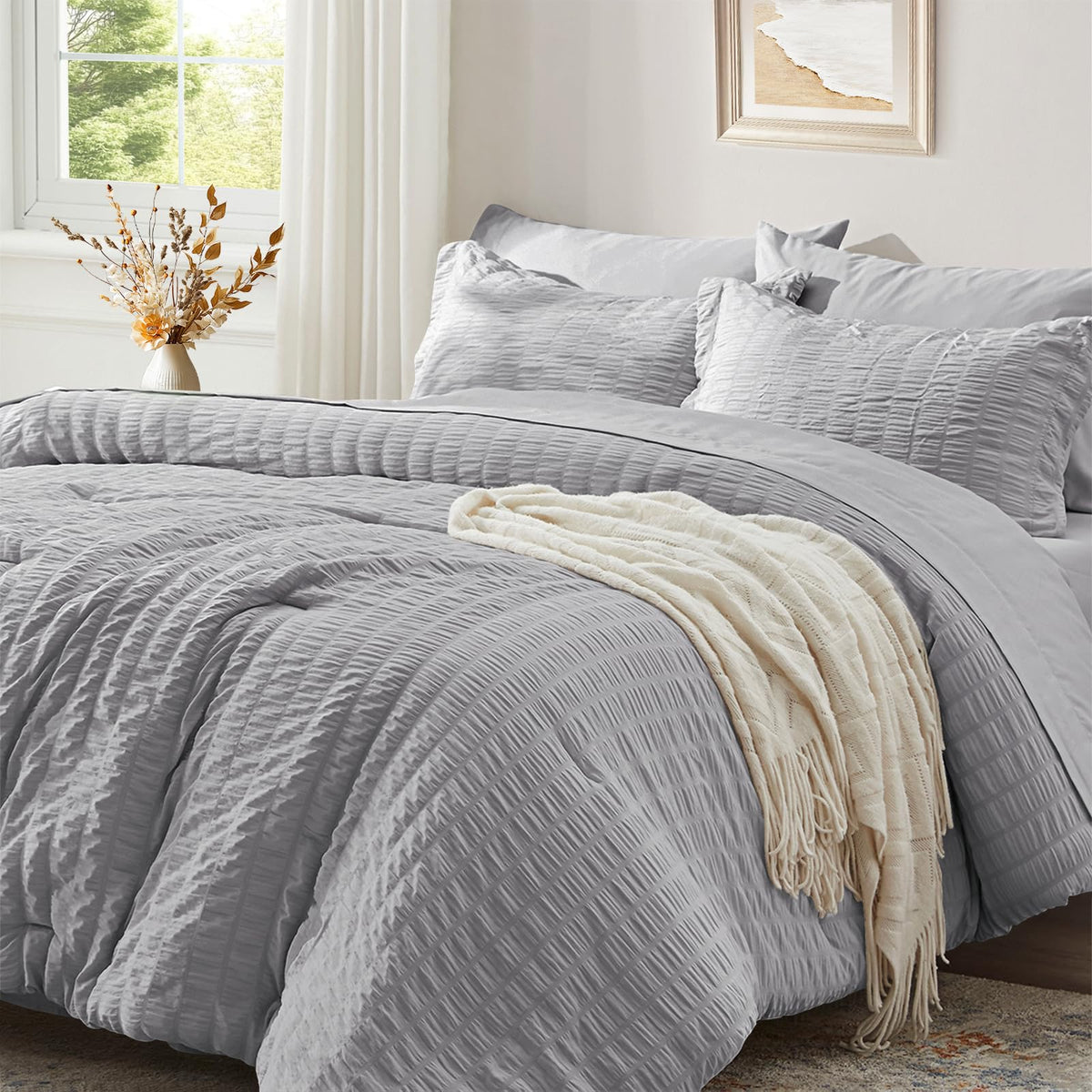 Zzlpp Queen Comforter Set 7 Piece, Green Bed in a Bag Queen Bedding Sets