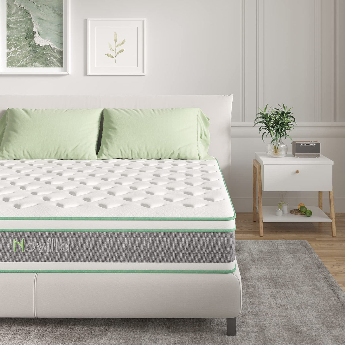 Novilla Queen Mattress, 12 Inch Hybrid Mattress Queen with Comfort Foam|Innerspring Pillow Top Mattresses in a Box, Pressure & Pain Relief, Soft Feel but Supportive, CertiPUR-US