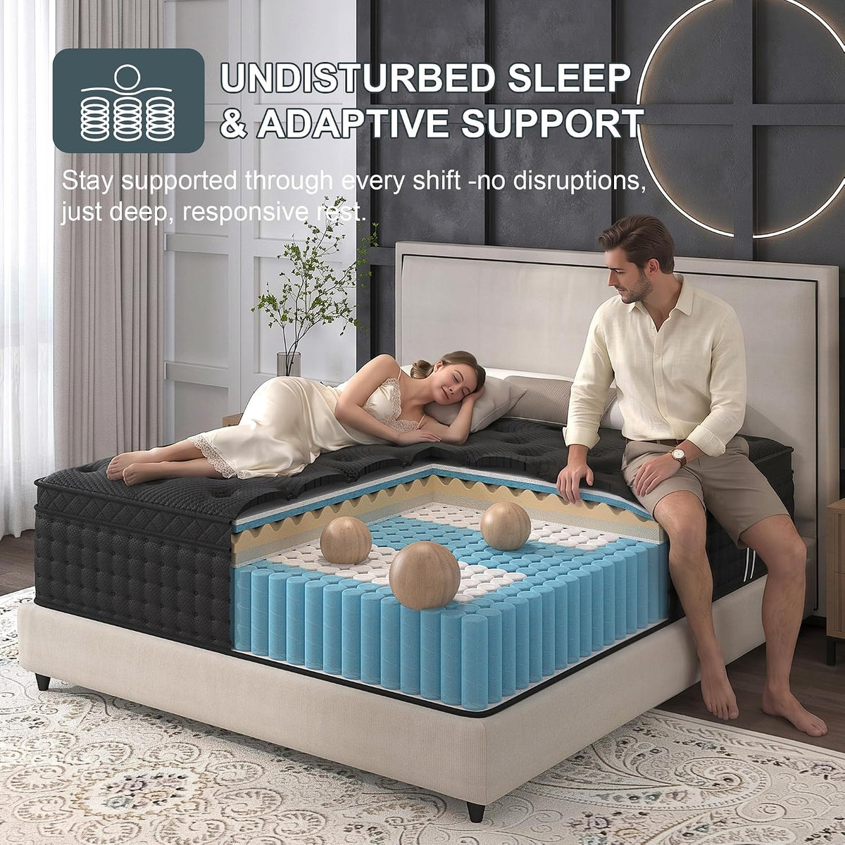 Medium Firm Hybrid Bed Mattress, Black,Full Size Mattress 14inch