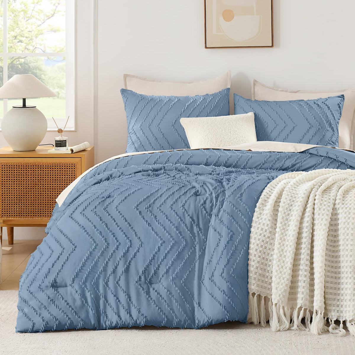 Andency Queen Comforter Set Beige, 3 Pieces Comforters Queen Size Bed Set