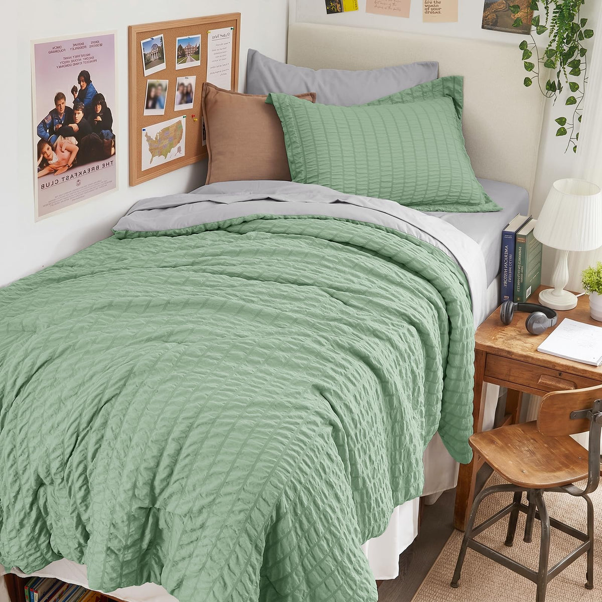 King Comforter Set - 7PCS Bed in a Bag, Seersucker Bedding Set, Dark Grey