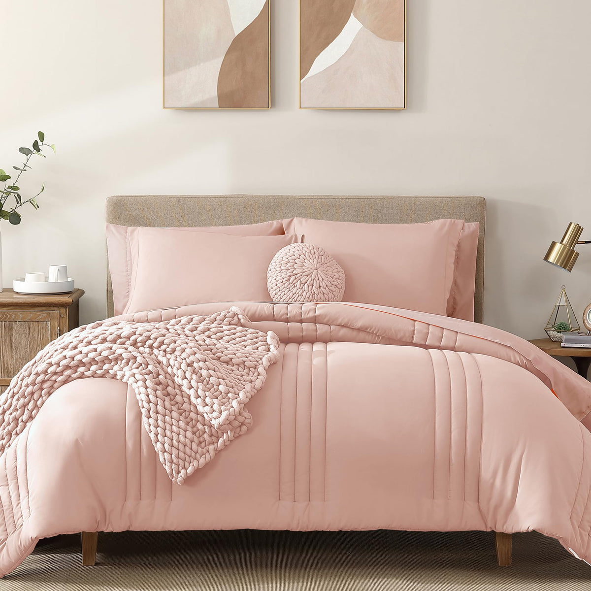 King Size Comforter Set-7 Pieces Brown Soft Bed in a Bag King Bedding Sets
