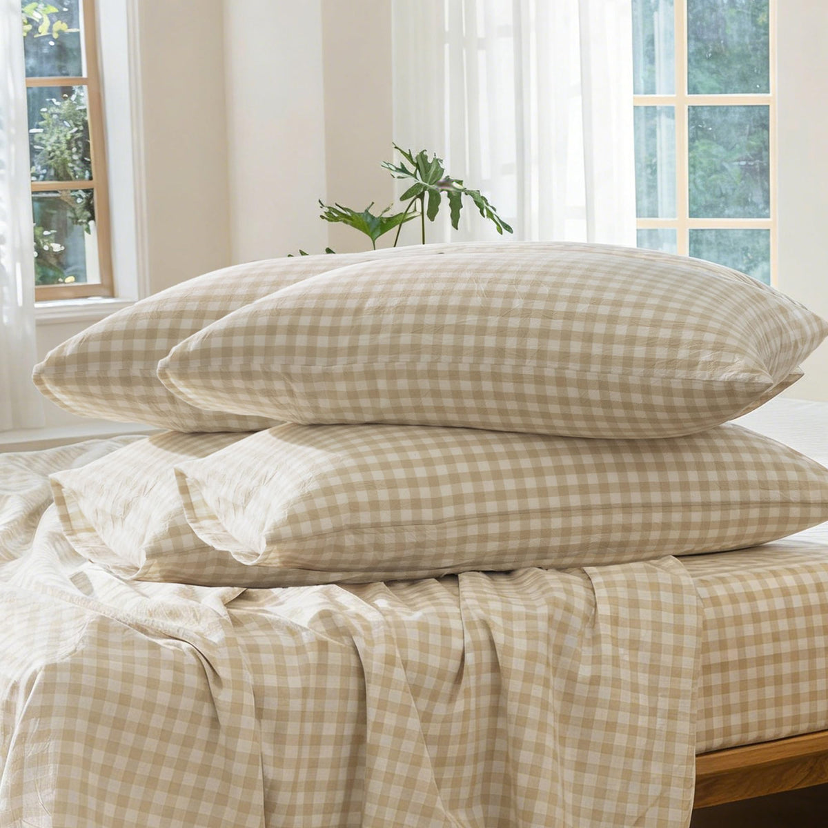 MOOMEE Pillowcase Set of 2 100% Washed Cotton Linen-Like King