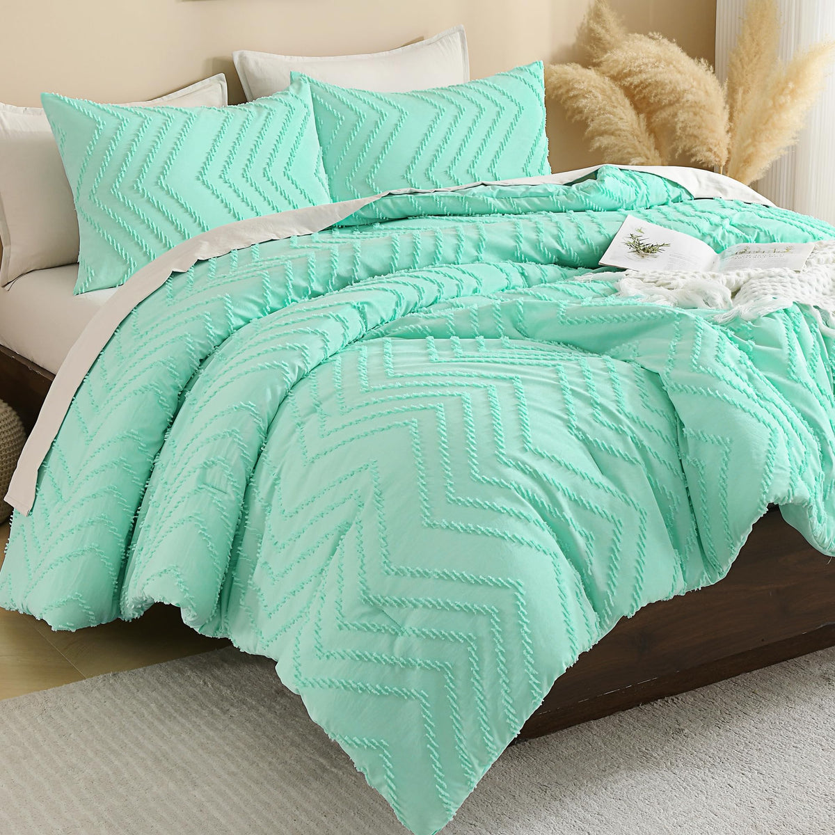 Andency Queen Comforter Set Beige, 3 Pieces Comforters Queen Size Bed Set