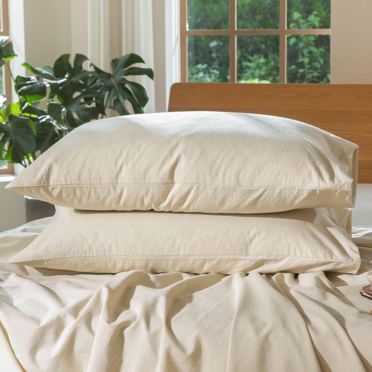 MOOMEE Pillowcase Set of 2 100% Washed Cotton Linen-Like King