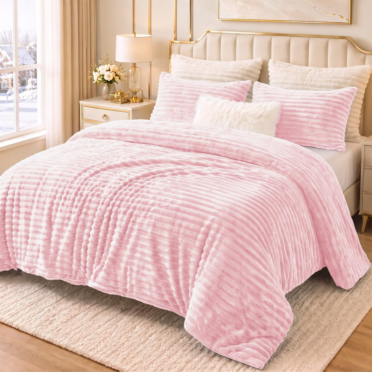 CozyLux Fleece Queen Comforter Set, 3 Piece Winter Warm Black Bedding