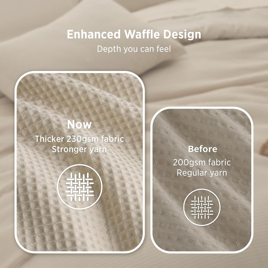 Bedsure Upgraded 3D Waffle Comforter Set King Size, Beige Bedding 3 Pcs