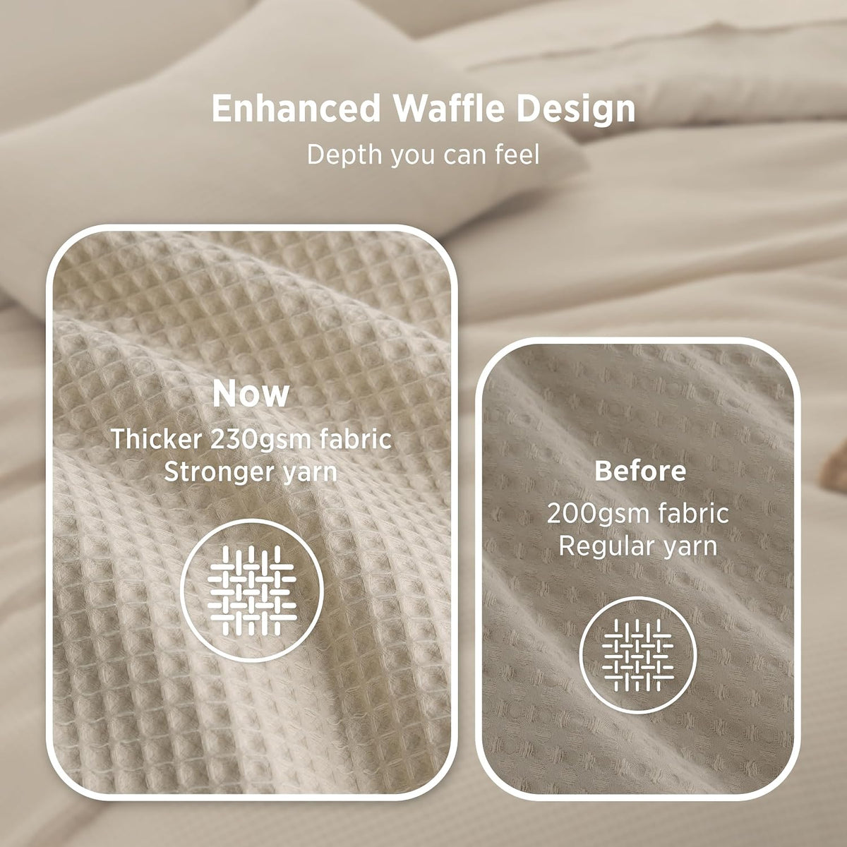 Bedsure Upgraded 3D Waffle Comforter Set King Size, Beige Bedding 3 Pcs