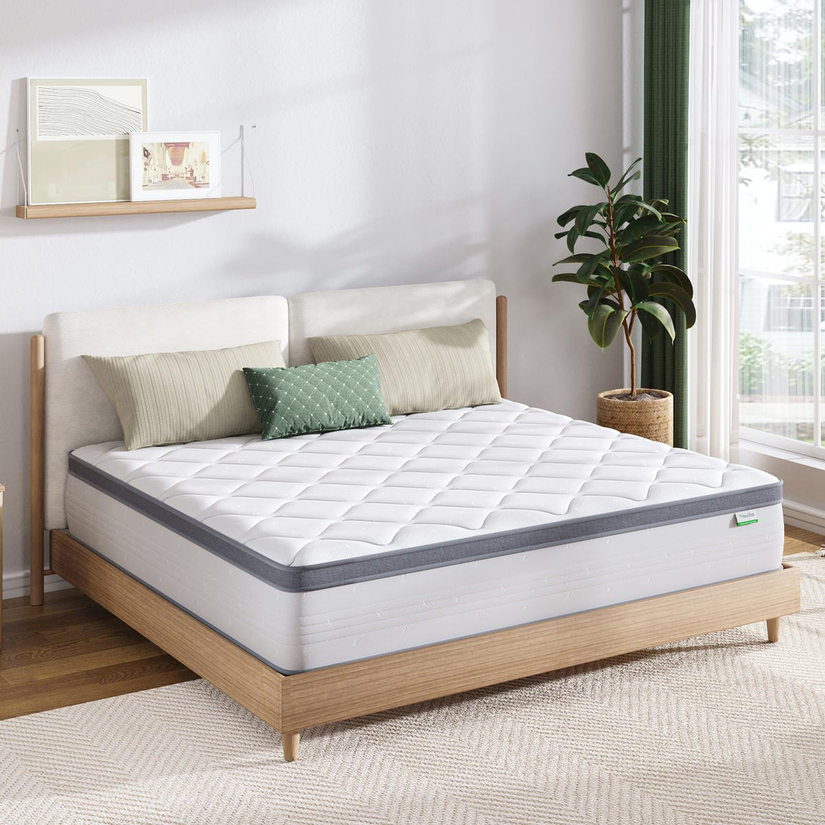 Novilla Queen Mattress, 12 Inch Hybrid Mattress Queen with Comfort Foam|Innerspring Pillow Top Mattresses in a Box, Pressure & Pain Relief, Soft Feel but Supportive, CertiPUR-US