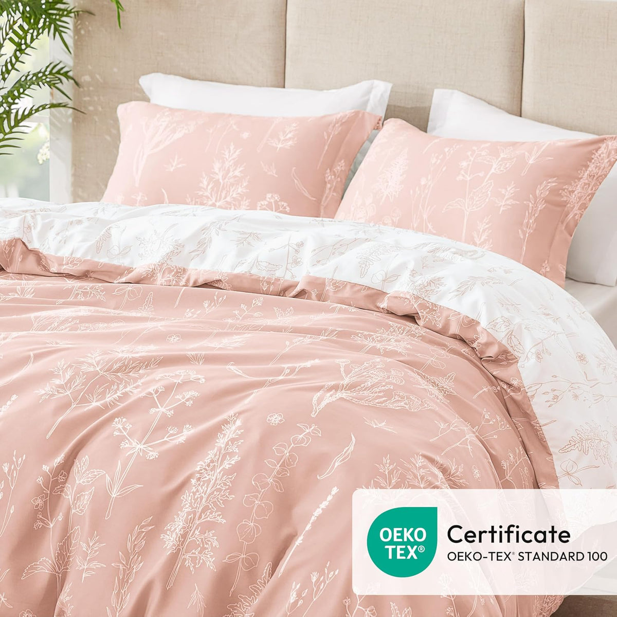 Love's cabin Floral Comforter Set Cute Bedding Full Reversible 3Pcs Pink