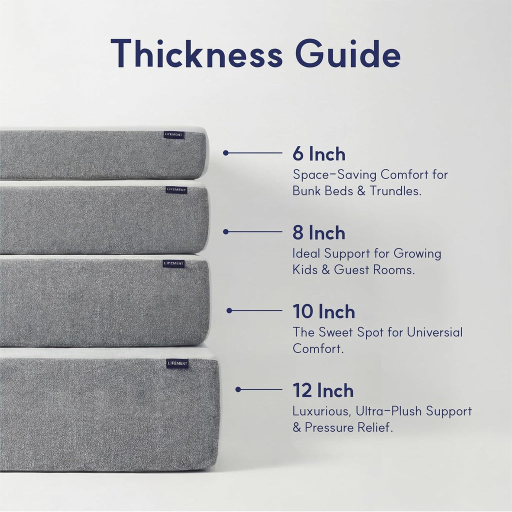 LIFEMENT Twin Mattress, 8 Inch Twin Memory Foam Mattress, Basic Graphite Cooling Mattress in a Box, Pressure Relief with Medium Firm Support, CertiPUR-US Certified, 75''L x 39''W
