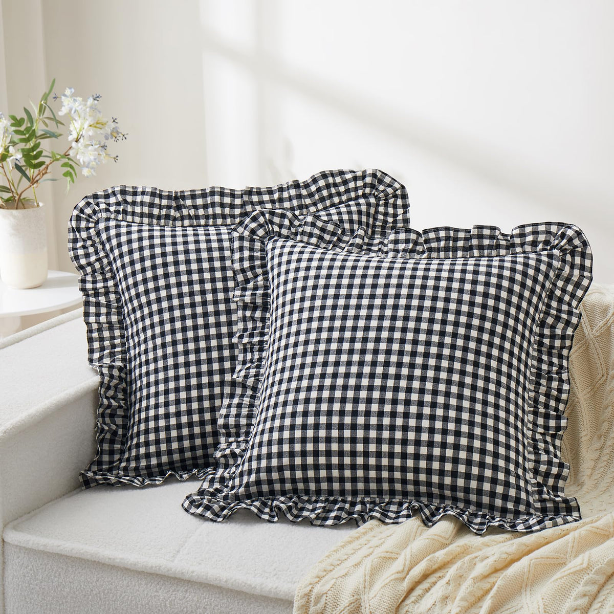 KKJIAF 2 Pcs Plaid Ruffle Pillow Case Standard Size, Sage Green Plaid
