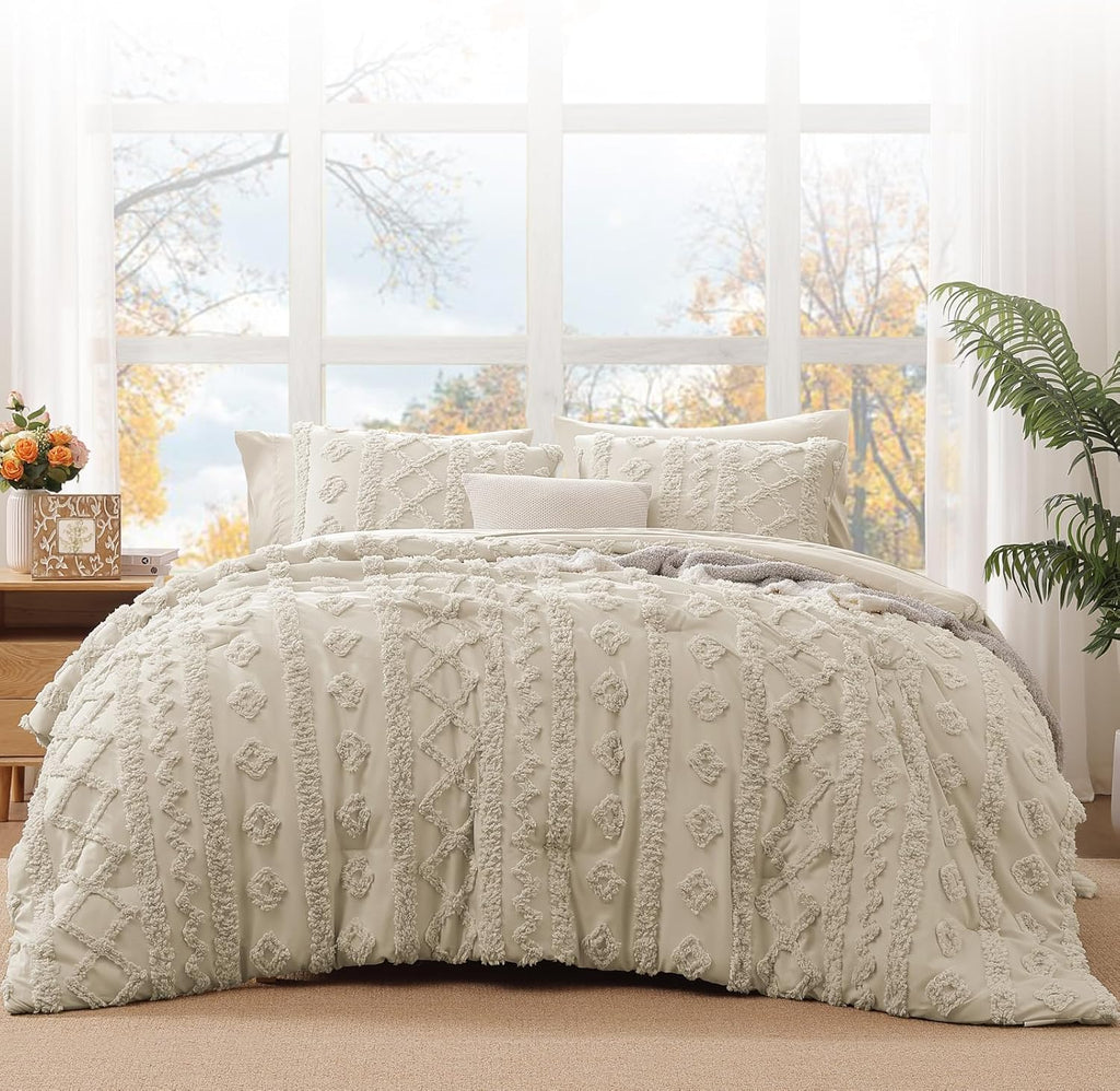 Queen Size Comforter Set- 7 Pieces Tufted Bed in a Bag Queen Bedding Sets