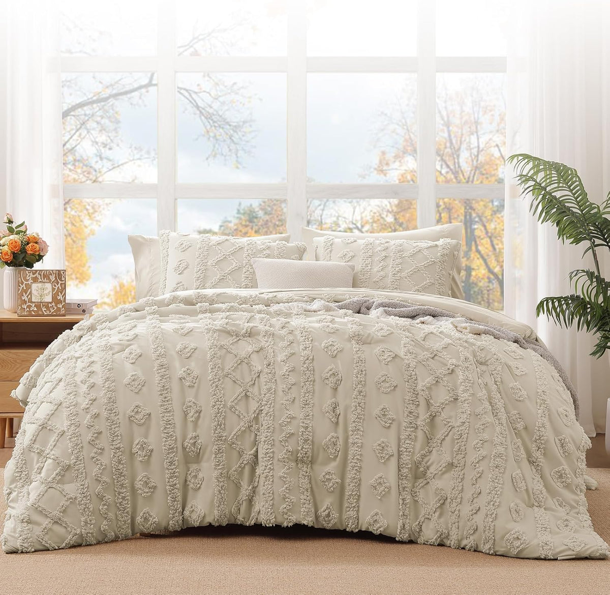Queen Size Comforter Set- 7 Pieces Tufted Bed in a Bag Queen Bedding Sets