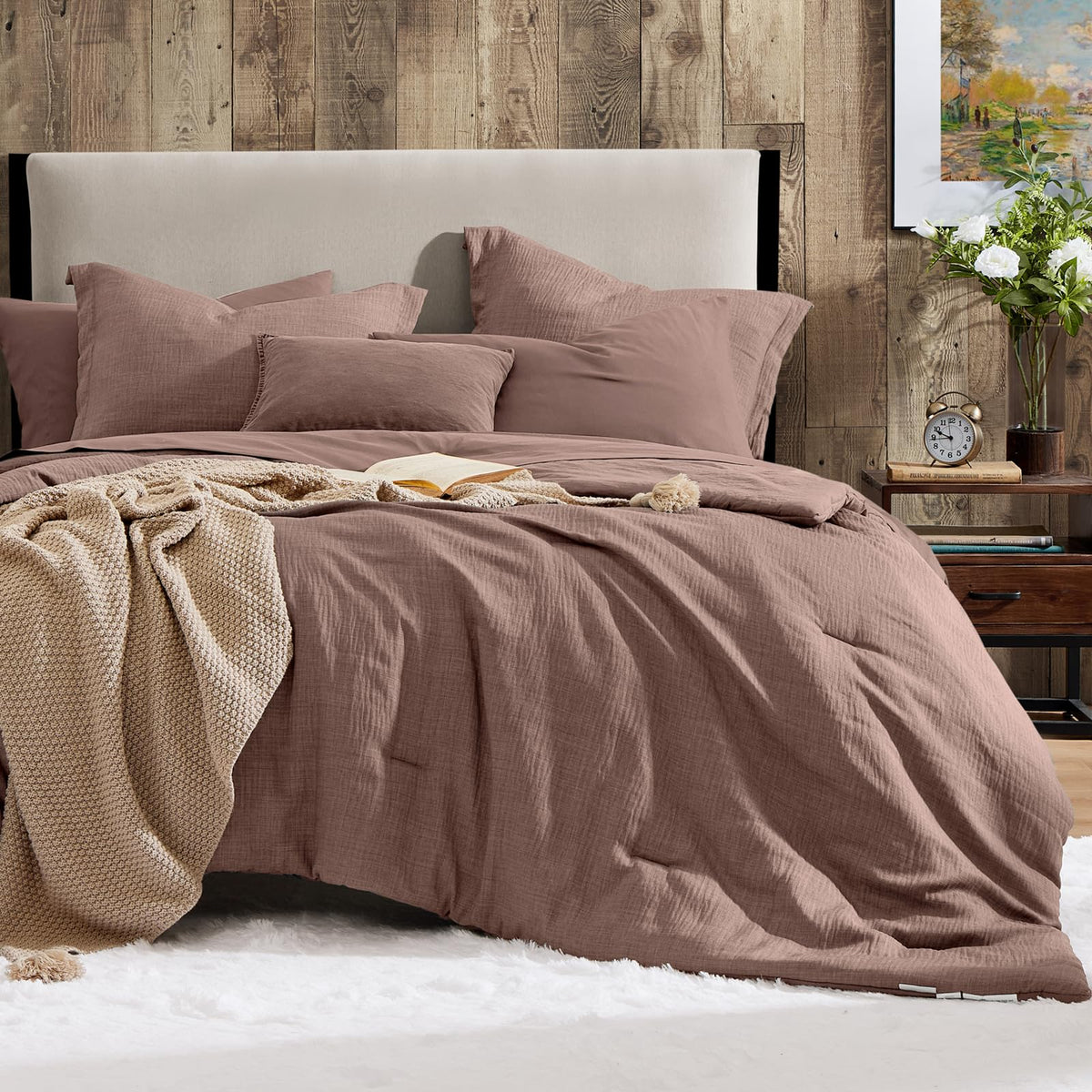 King Comforter Set - 7 Pieces Green Textured Bed in a Bag King Bedding Set