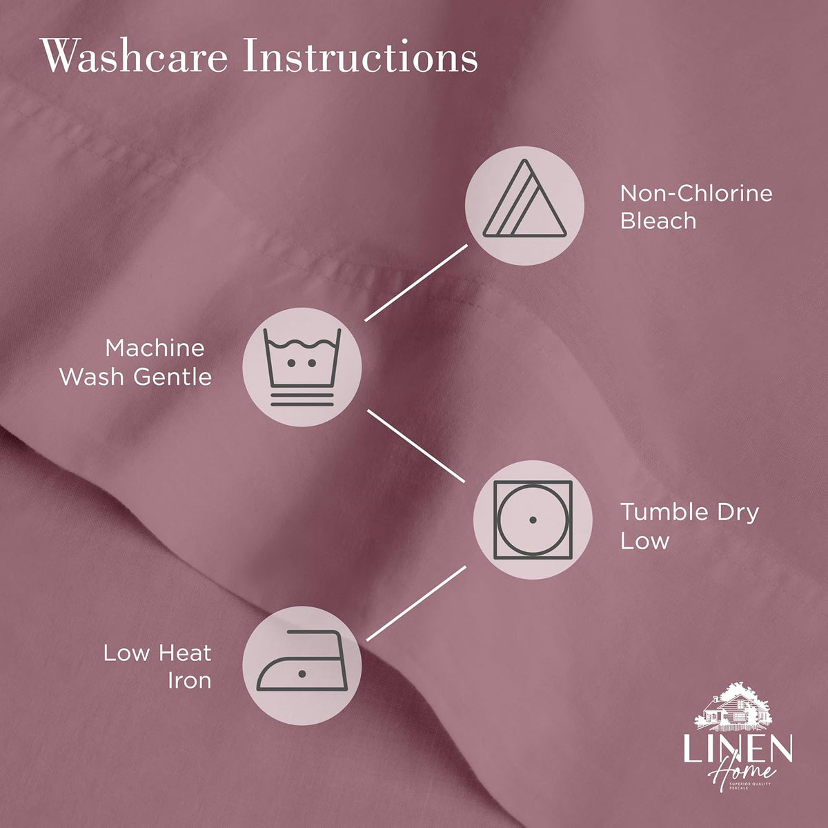 Linen Home Classic 100% Cotton Percale Pillowcases Queen Size, 2 Pieces, Crisp Cool All-Season Breathable Pillowcases, Hotel Luxury, Long-Staple Combed Cotton, Pink Mauve, 20 x 30 Inches