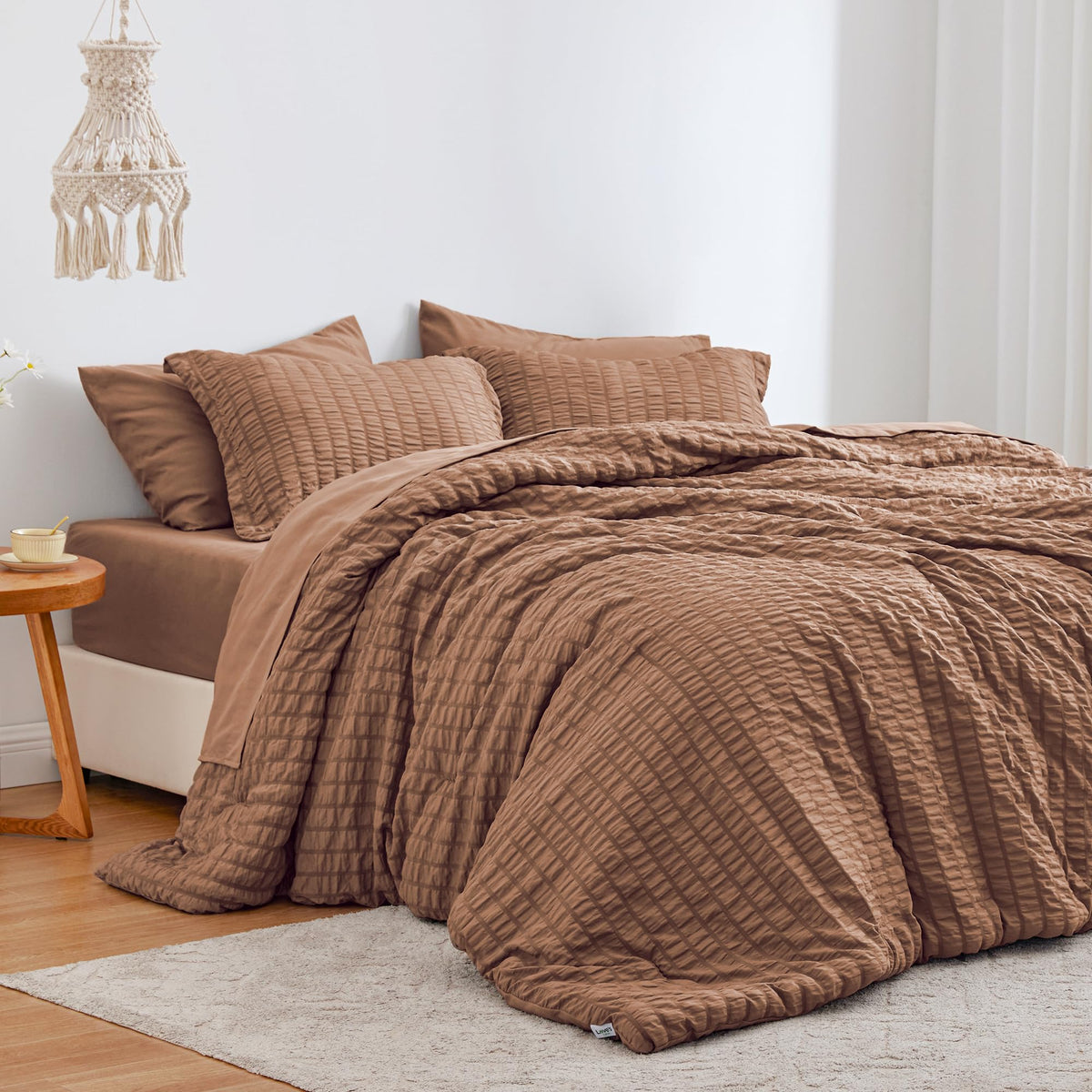 Love's cabin Seersucker Pink Twin Comforter Set