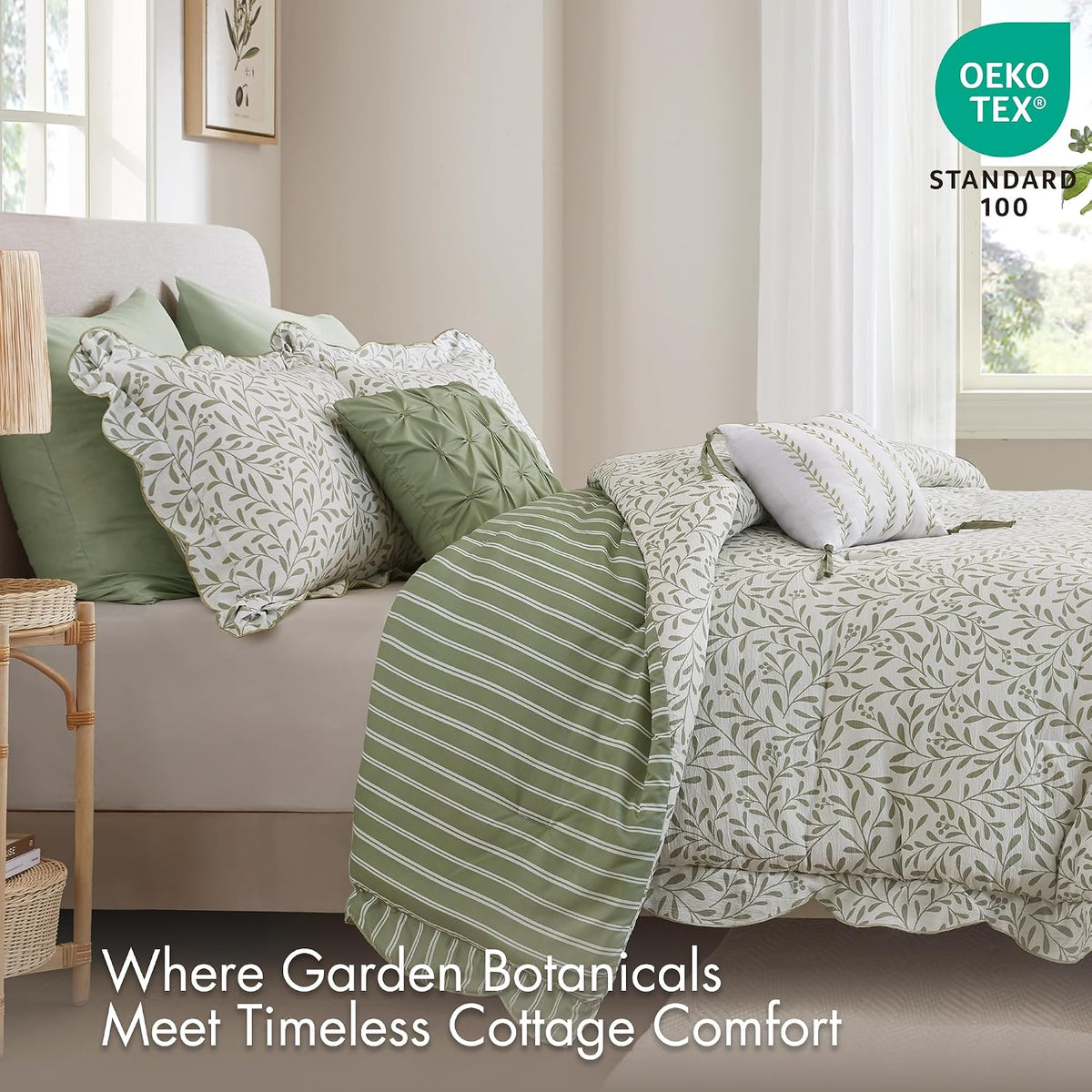 Madison Park Sage Green Floral Comforter Set King, 5PC Reversible Bed Set