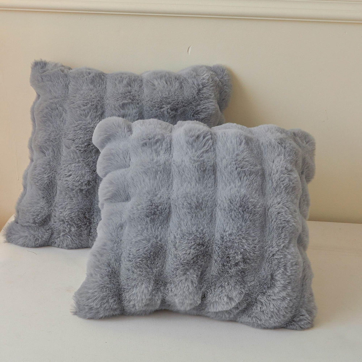 LIFEREVO 2 Pack Fluffy Faux Rabbit Fur Standard Pillow Cases, Beige