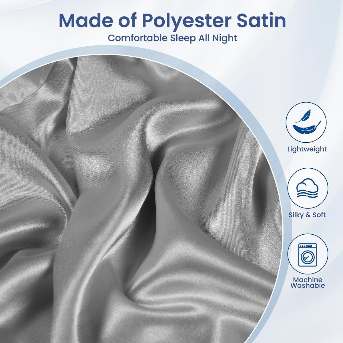 Satin Pillowcase for Cervical Pillows, (Cover Only) Fit for Orthopedic Neck Support Pillow, Silky Smooth Pillowcase Cover with Zipper Closure (Gray)