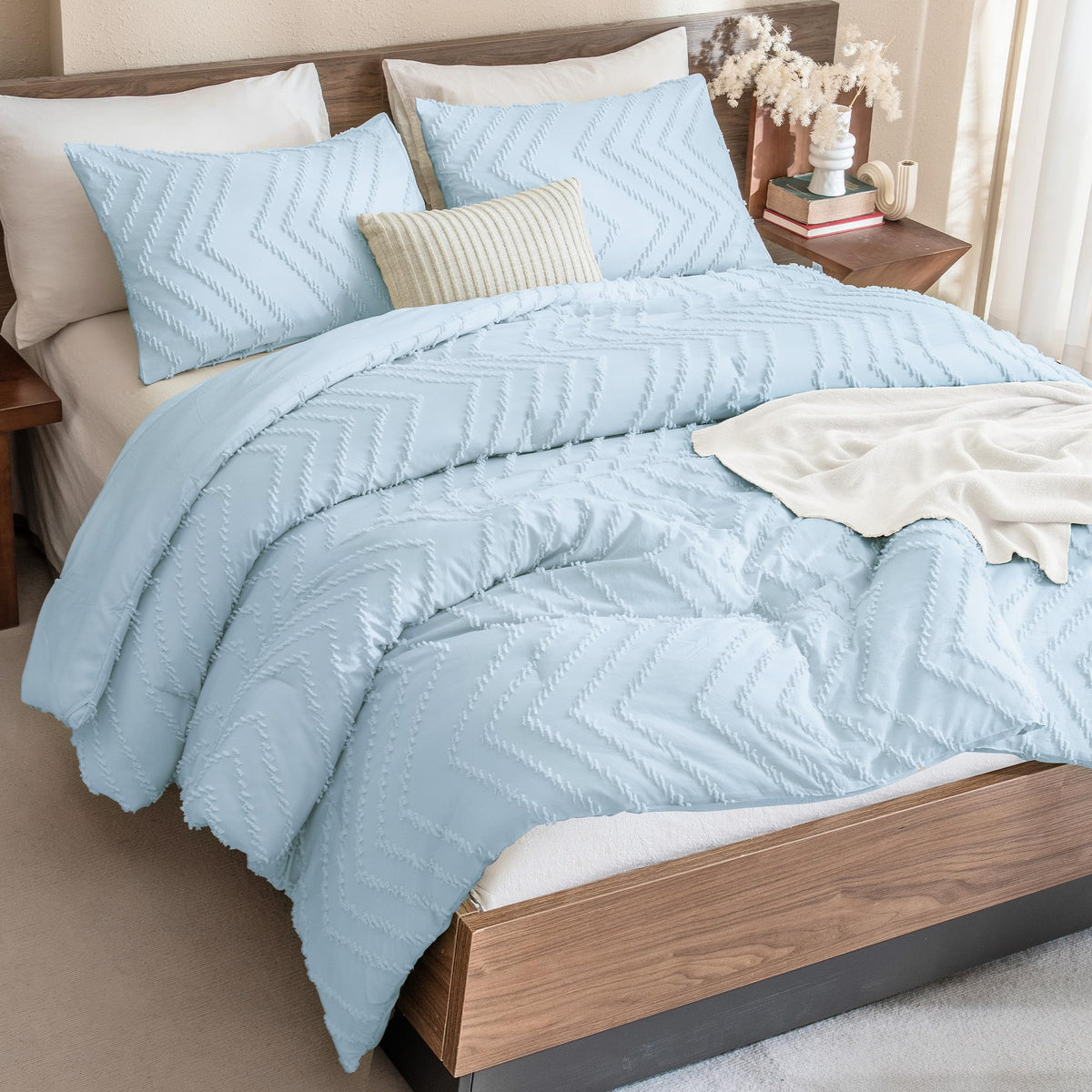 Andency Queen Comforter Set Beige, 3 Pieces Comforters Queen Size Bed Set