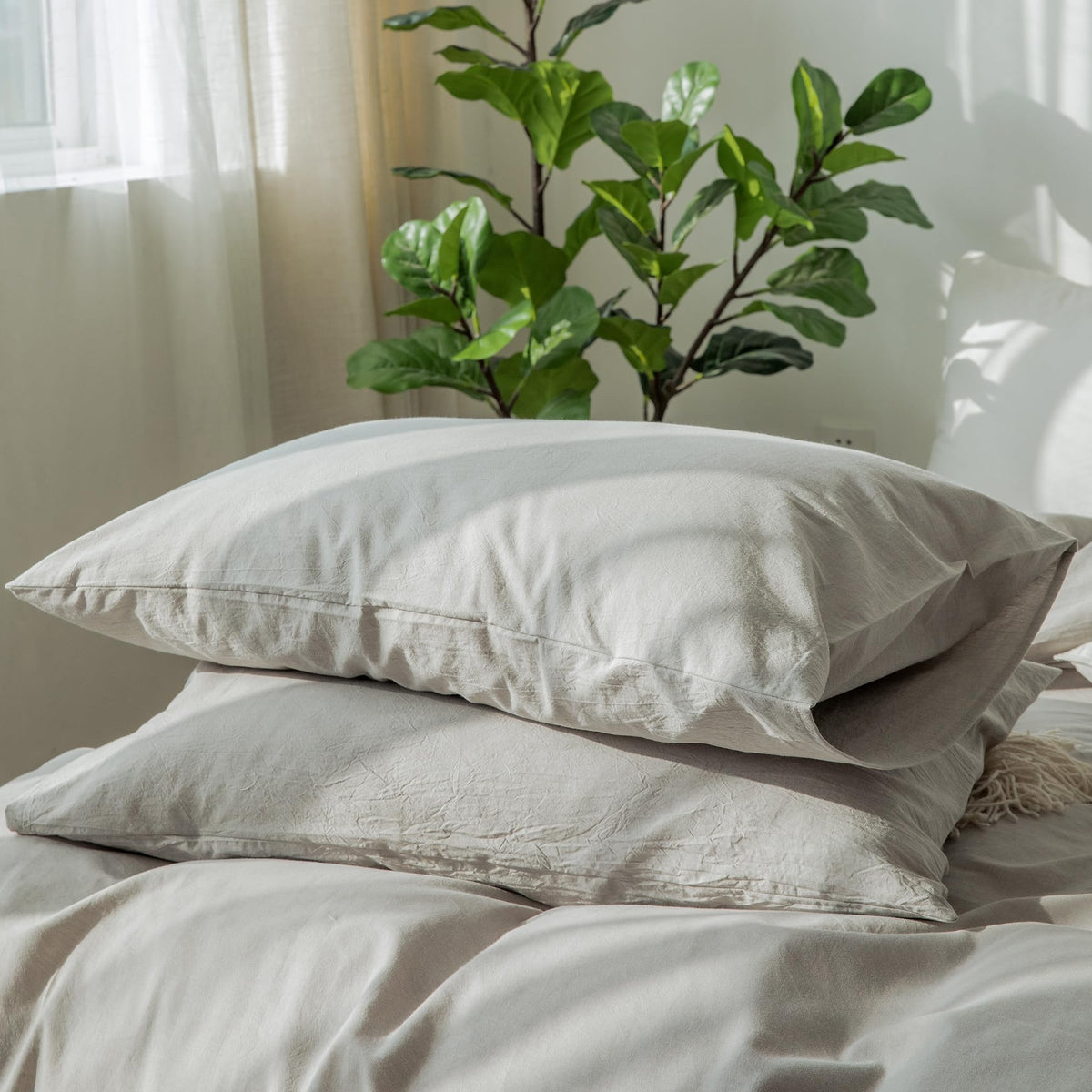 MOOMEE Pillowcase Set of 2 100% Washed Cotton Linen-Like King