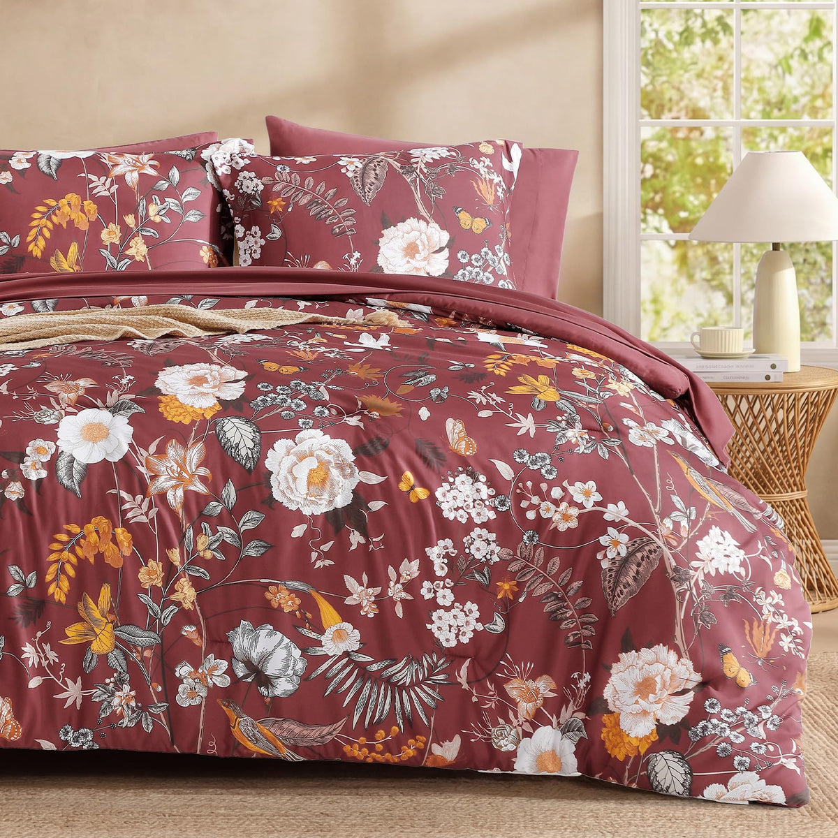 Full Size Comforter Sets - 7 Pieces Floral Bed in a Bag Full Bedding Set