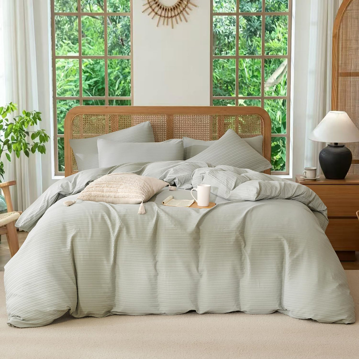 Comforter Set King Size Dusty Pink Soft Luxury Washed Microfiber Jacquard 3 Pieces Bedding Set, White Dusty Pink Vertical Ticking Stripes Comforter with 2 Pillowcases Breathable Durable Comfy