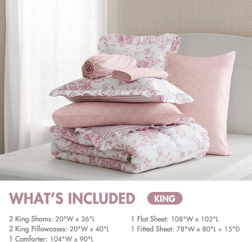 Madison Park Essentials Pink Floral Comforter Set with Sheets King,7pc