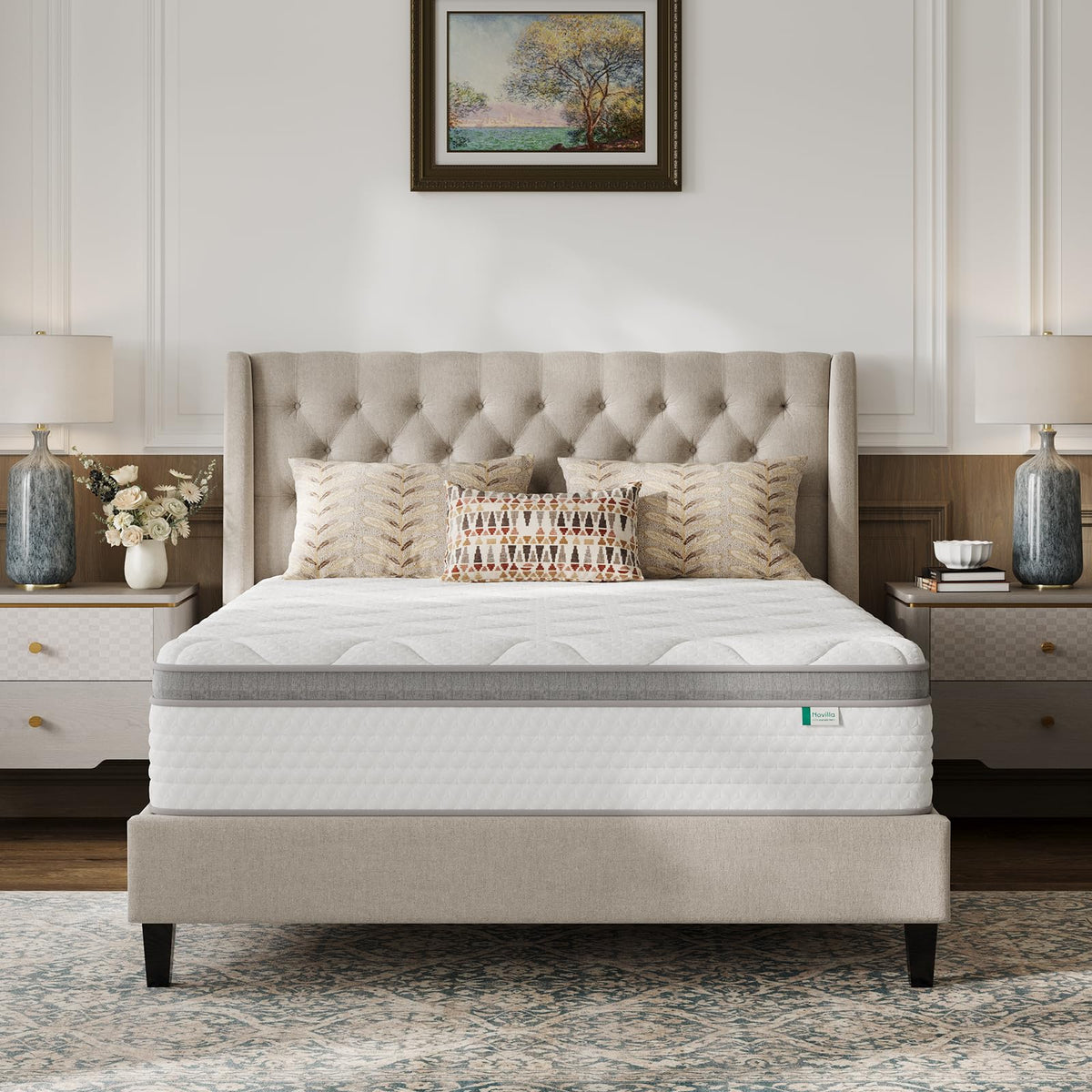 Novilla Queen Mattress, 12 Inch Hybrid Mattress Queen with Comfort Foam|Innerspring Pillow Top Mattresses in a Box, Pressure & Pain Relief, Soft Feel but Supportive, CertiPUR-US