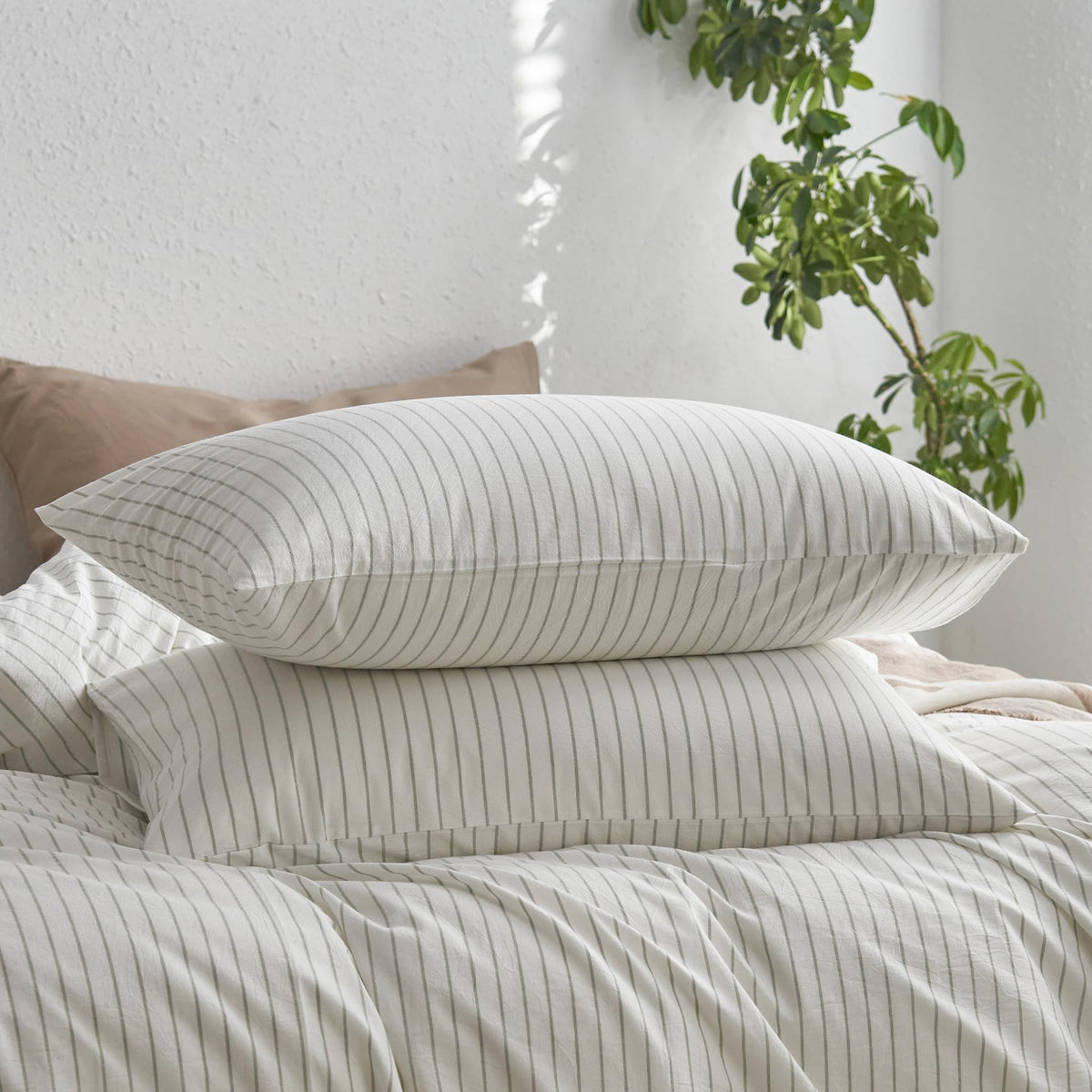 MOOMEE Pillowcase Set of 2 100% Washed Cotton Linen-Like King