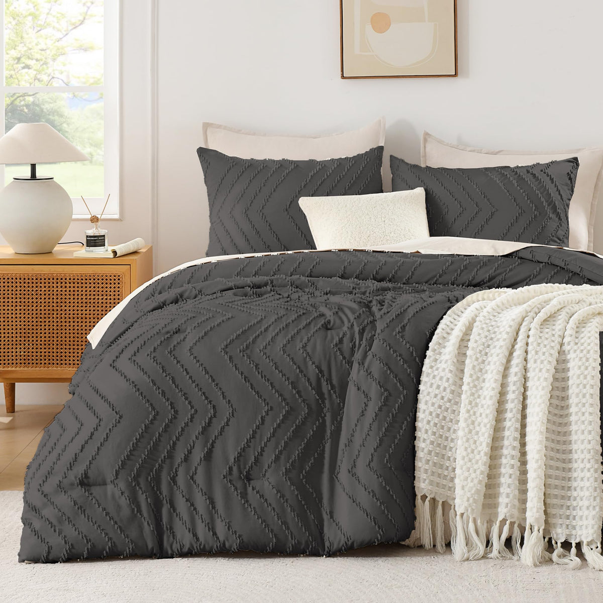 Andency Queen Comforter Set Beige, 3 Pieces Comforters Queen Size Bed Set